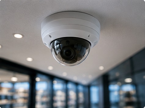 Internal dome CCTV camera fitted to a business premises