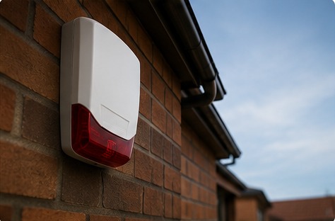 External alarm siren installed on a property wall